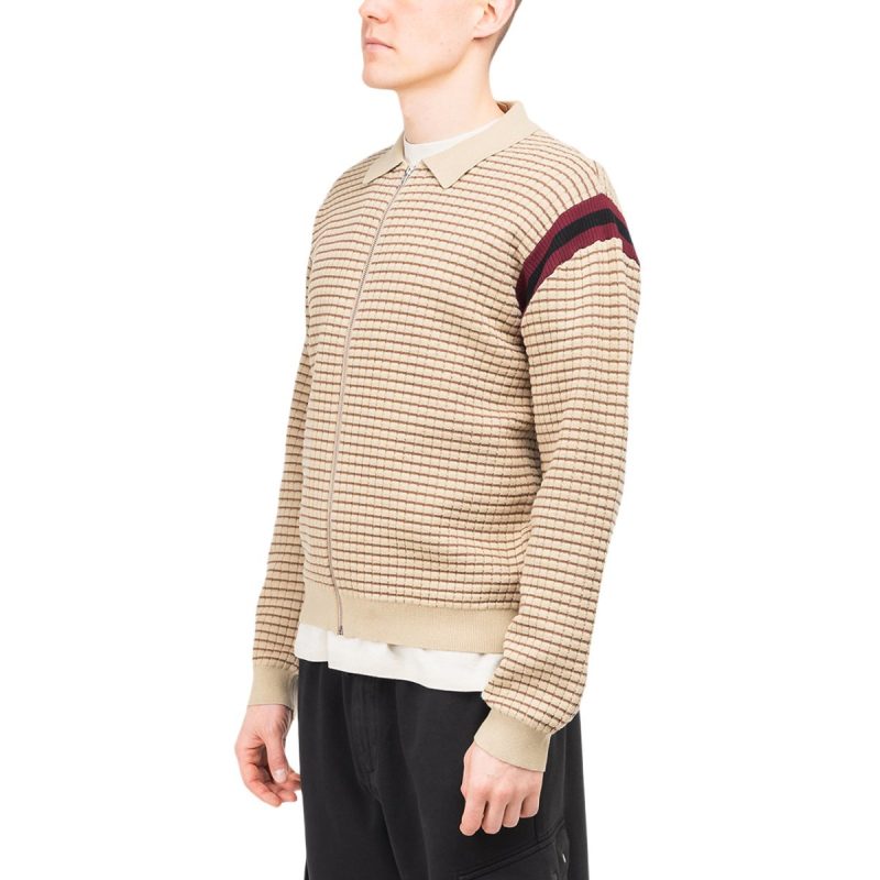 stussy waffle knit longsleeve zip polo khaki 764192