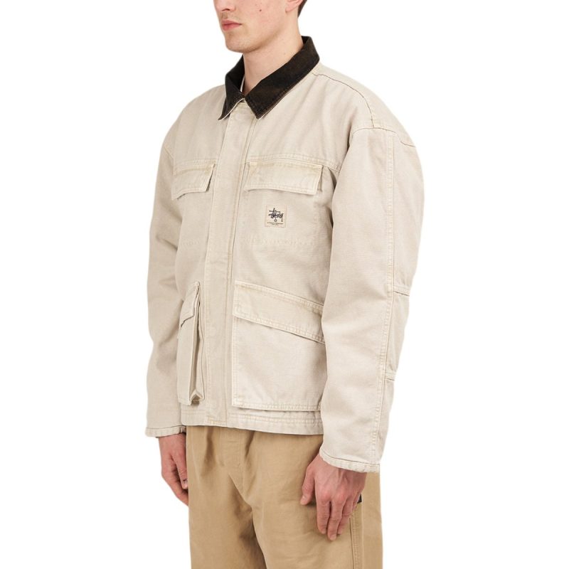 stussy washed canvas shop jacket beige 218157