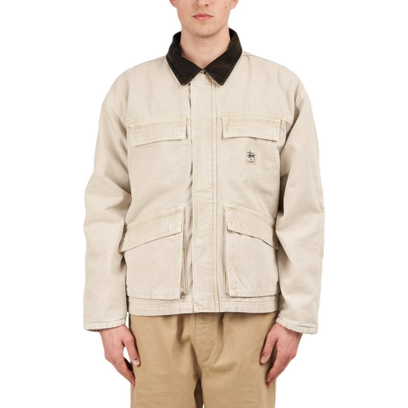 stussy washed canvas shop jacket beige 925818