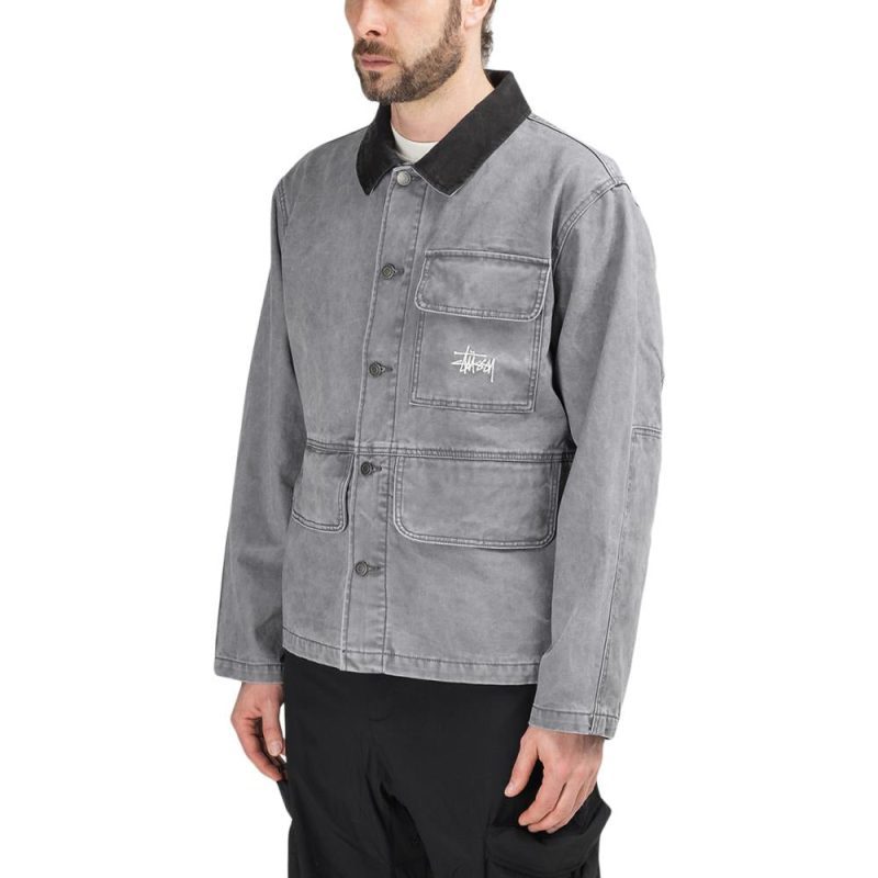 stussy washed chore jacket grau 294280