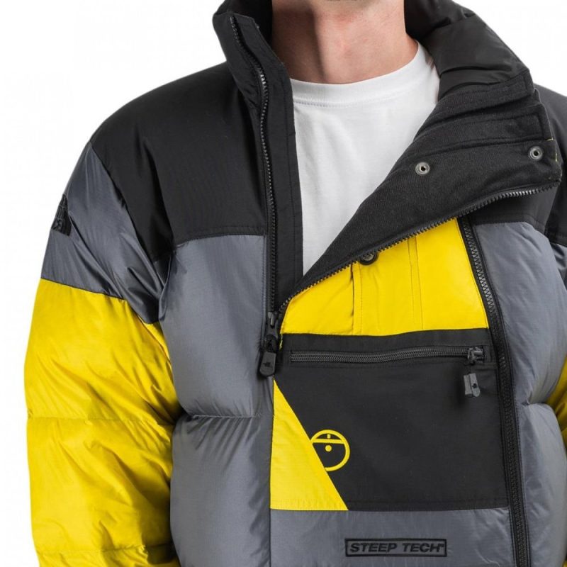 the north face steep tech down jacket grau gelb 577914