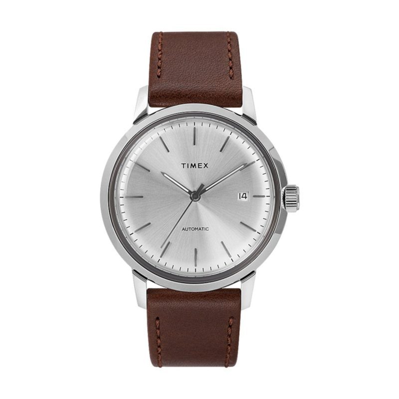 timex archive marlin automatic 40mm leather strap braun silber 110181