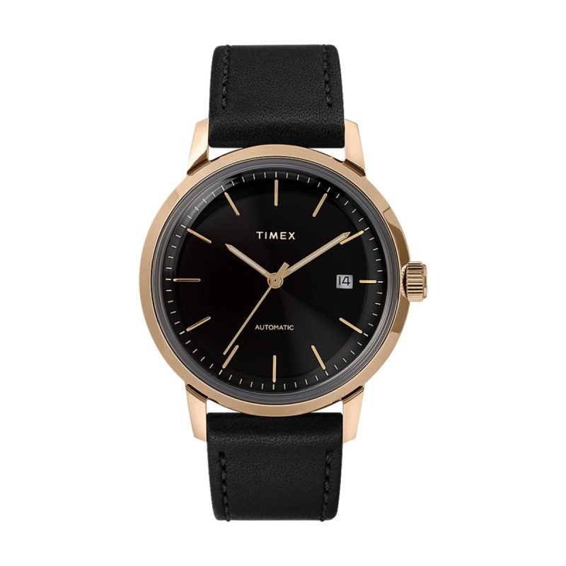 timex archive marlin automatic 40mm leather strap schwarz gold 488376