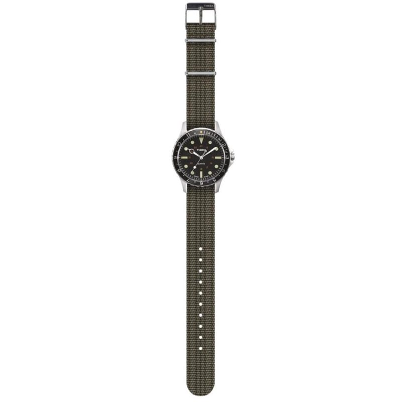 timex archive navi harbor 38mm olive silber 283218