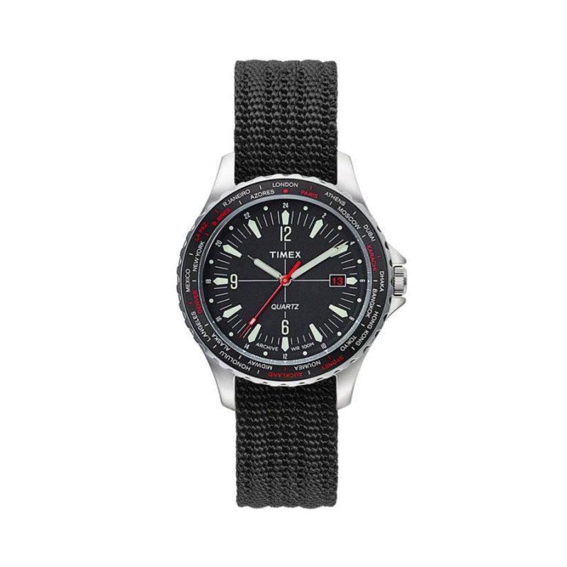 timex archive navi world time 38mm schwarz 712201