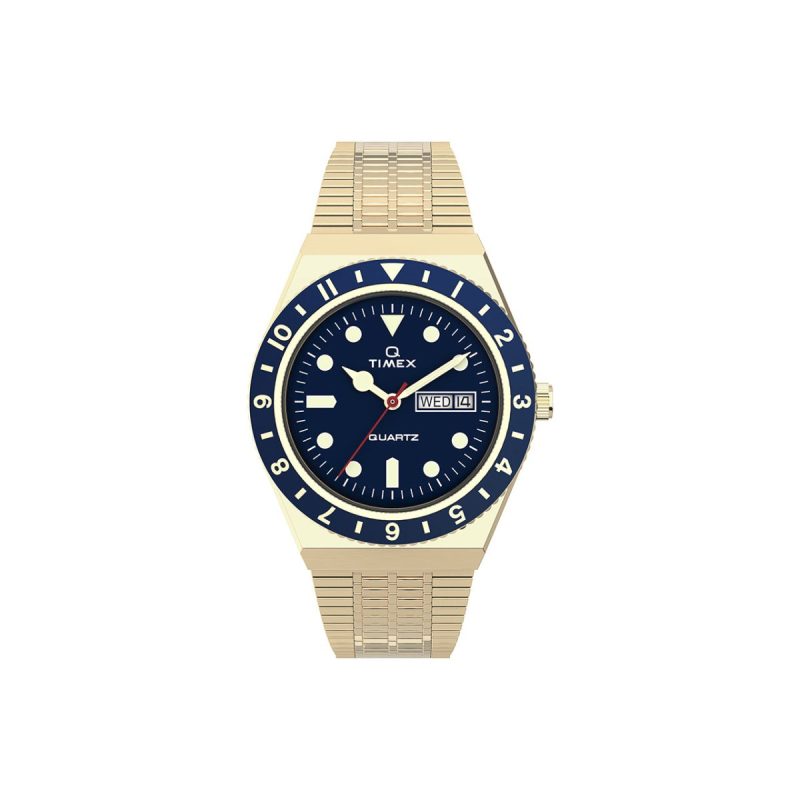 timex archive q diver reissue 38mm gold blau 136367