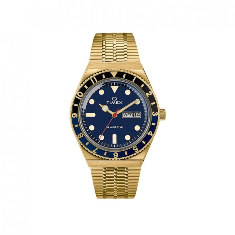 timex archive q diver reissue 38mm gold schwarz blau 774104