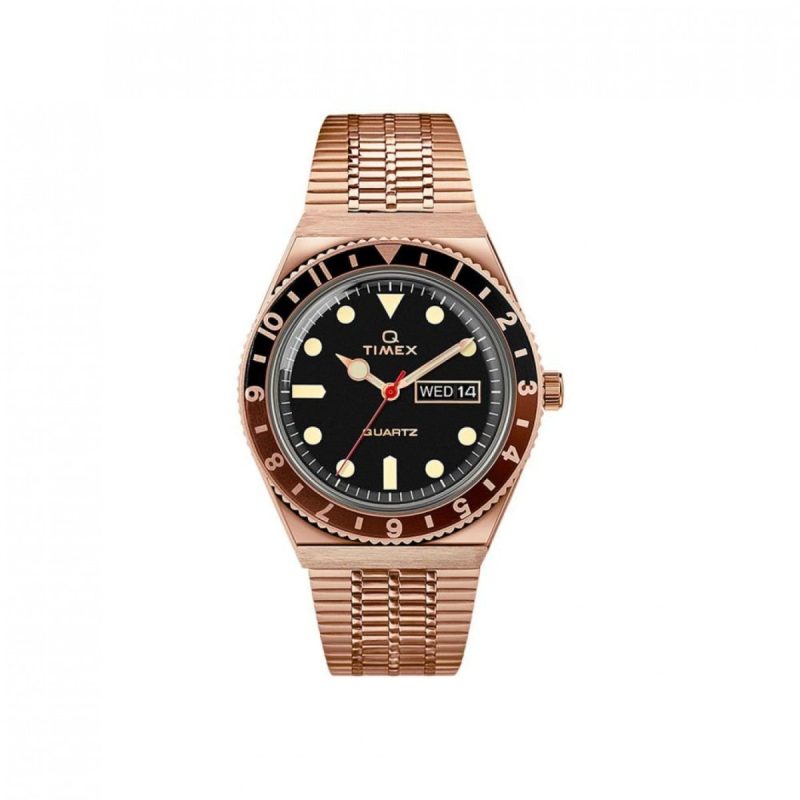 timex archive q diver reissue 38mm rosegold schwarz 745104